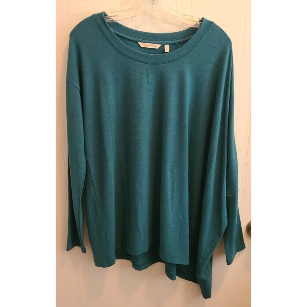Soft Surroundings Womens Petelia L/S Pullover Asymmetric Hem Tunic Top Teal Sz S